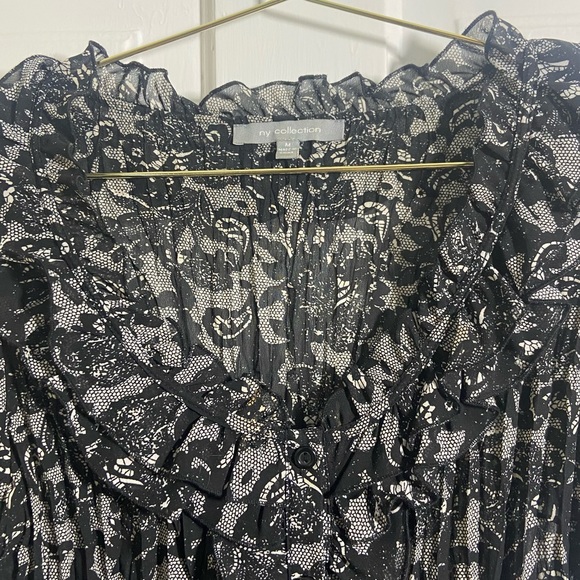 Vintage Y2K NY Collection Plisse Pleated Monochrome Floral Lace Blouse - Picture 7 of 9